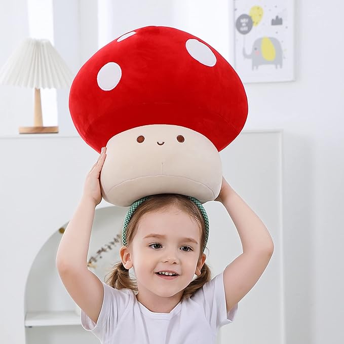 9 Inch Mushroom Plush Pillow, Cute Stuffed Animal Toy, Room Decor Gift for Kids Adults