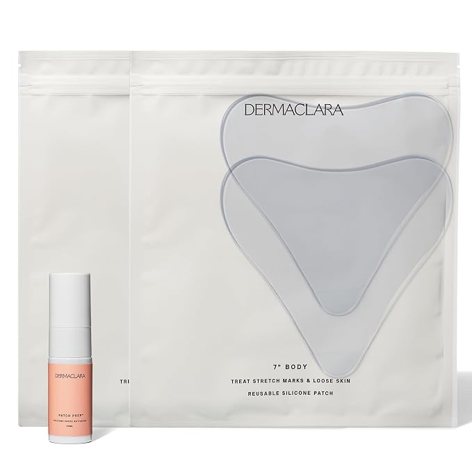 Dermaclara Silicone Patch Stretch Mark Kit - Pregnancy Stretch Mark Prevention, C Section Cover Up Belly Scar, Maternity Skincare, Silicone Gel Sheet, Reusable up to 30 Times - 2 Patches & 1 Cleanser