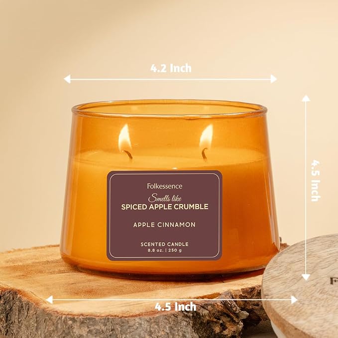 Folkulture Fall Candles | Apple Cinnamon Candles for Home Scented, Pottery Barn Fall Decor, Aromatherapy | Two Wick,Upto 50 Hr Burntime, Non Toxic, Soy Wax Candle for Outdoor Decor, Home Decor