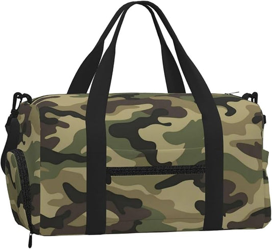 Fiokroo Sports Gym Bag Camouflage Camo Travel Duffel Bag For Men Women With Shoe Compartment Water Resistant Gym Bag Carry On Duffel Bag For Weekend Traveling Yoga Gym Sports