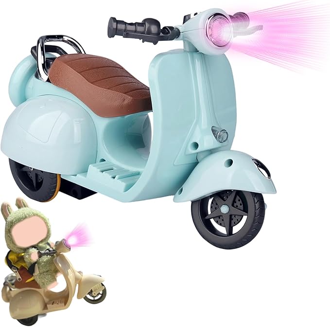 Scooter for Dolls Accessories, Cute Light-Up and Musical Seat with 360° Rotation, Cute Motorcycle for Dolls– Perfect for Doll Collectors, Batteries Not Included (Blue)