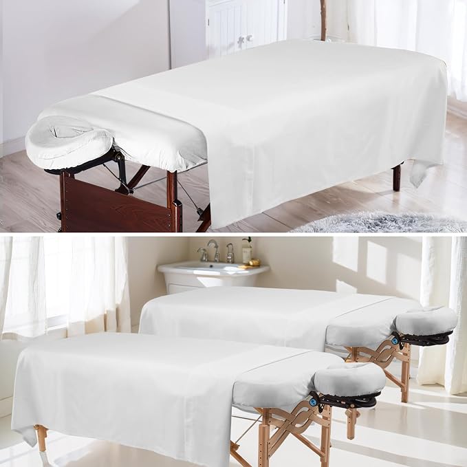 4 Sets Premium Microfiber Massage Table Sheets Set 3 Piece Set Includes Massage Table Cover Fitted Sheet and Fitted Face Rest Cover, White