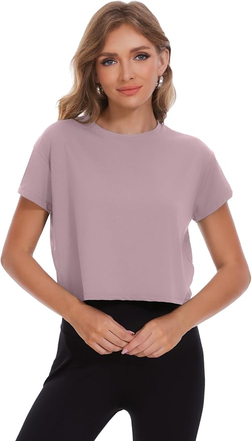 Dalavch 4/6 Pack Women's Crop Top Short Sleeve Athletic Workout Loose Fit | Sports, Exercise, Yoga, Running, Hiking, Gym, Boxy, Baggy, Casual, Tees, Activewear, Cropped, T-Shirts