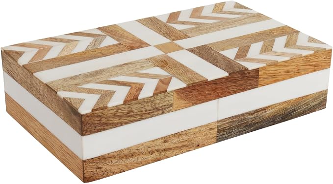 Handicrafts Home White Decorative Storage Box with Lid Wooden Storage Organizer Box Multi Purpose Storage Box for Coffee Table Desk Shelf Decor – Resin Inlay Patisserie Adorn Collection- 10x6x2.5