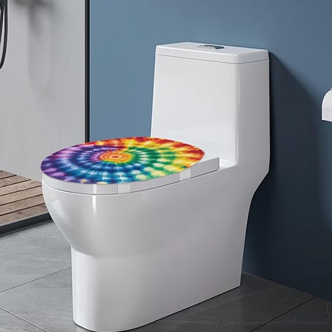 Hippie Tie Dye Toilet Seat Cover for Bathroom Universal Fit Elongated Oval Round Lid Rainbow Tie Dye Toilet Lid Cover Replacement for Bathroom Decor Machine Washable