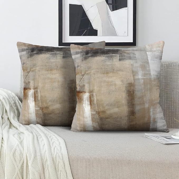 Throw Pillow Covers for Couch, 18x18 Inch, 2 Pack, Grey Beige | Decorative Throw Pillow Covers Cushion Covers for Couch Bedroom Sofa Living Room