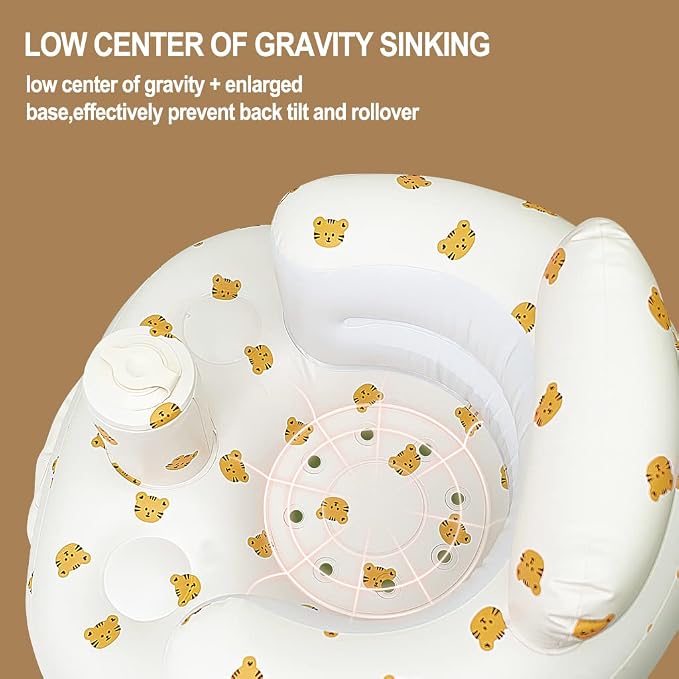 AirSwim Inflatable Baby Chair, Inflatable Baby Seat for Babies 3 Months and Up, Summer Blow Up Chair with Built in Air Pump, Bumbo Seat for Learning to Sit, Palying, Camping, Tiger