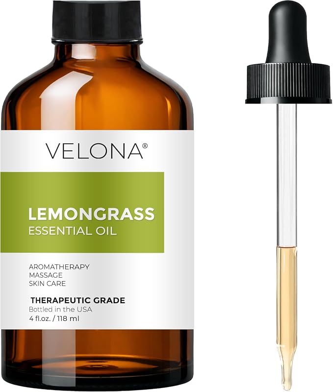 velona Lemongrass Essential Oil 4 Fl Oz | Therapeutic Grade | for Aromatherapy Diffuser, Massage, Skincare, Haircare, Soapmaking | Undiluted and Multipurpose in Glass Bottle