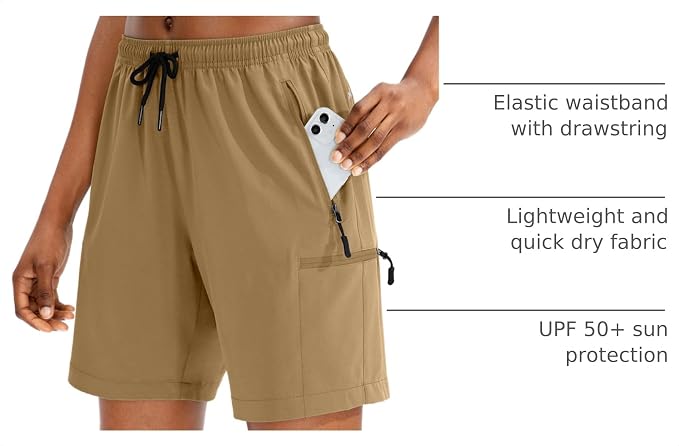 SANTINY Women's 5''/ 7''/9'' Hiking Cargo Shorts Quick Dry Lightweight Summer Shorts for Women Athletic Golf Zipper Pockets