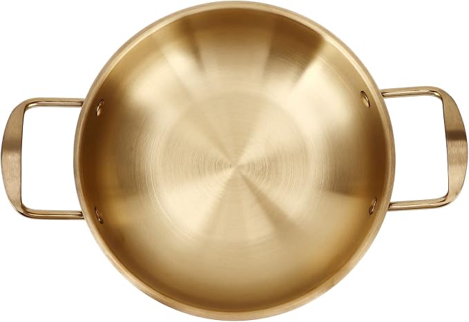 Gold Korean Ramen Pot, Stainless Steel Noodle Pot, Portable Kitchen Cooking Pot for Soup, Noodle, Pasta (Inner diameter 26cm)