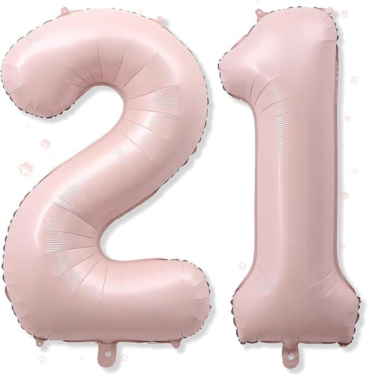 Big Number 21 Balloons, Dusty Light Blush Pink Foil 21 Balloon Numbers 40 Inch, Giant 21st Birthday Party Decor, Pastel Baby Pink Mylar Helium Self Inflating Balloon for Women Anniversary Decorations