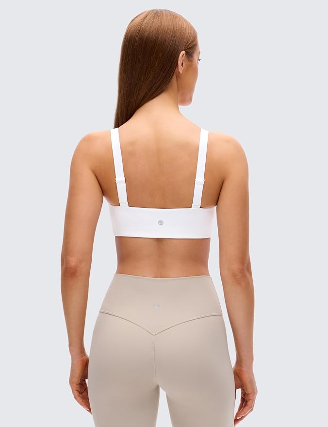CRZ YOGA Butterluxe Adjustable Wide Strap Sports Bras for Women - Square Back Padded Scoop Neck Yoga Top