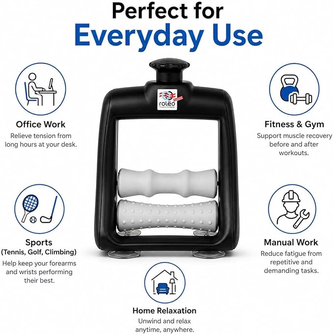 Roleo Arm and Hand Massager Forearm, Hand, and Wrist Massager; Arm Roller; Portable. Firm Forearm Massage for Hand and Wrist Wellness. Invented by a LIC. Massage Therapist.