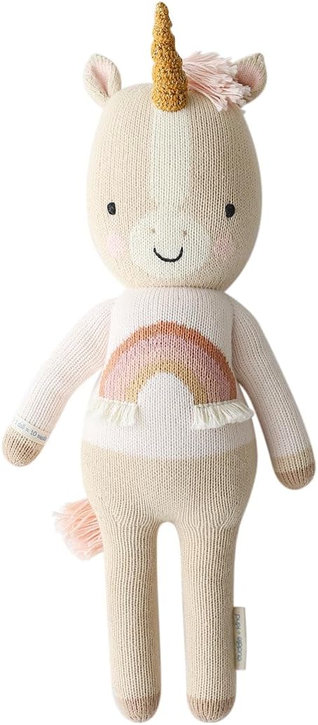 cuddle + kind Zara The Unicorn Regular 20" Hand-Knit Doll – 1 Doll = 10 Meals, Fair Trade, Heirloom Quality, Handcrafted in Peru, 100% Cotton Yarn