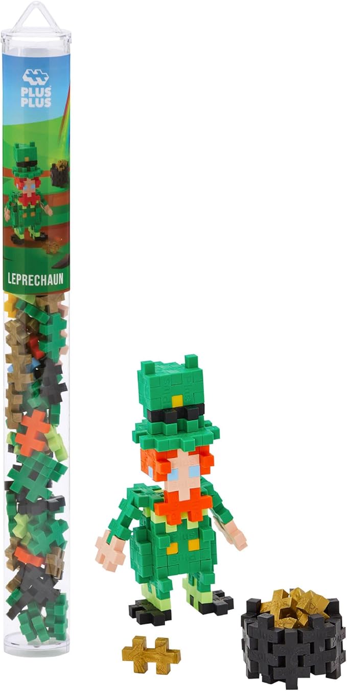 PLUS PLUS 3D Puzzle Building Block Set, 70 Mini Interlocking Pieces, Fun Holiday Activities for Kids - Leprechaun Mini Maker Tube