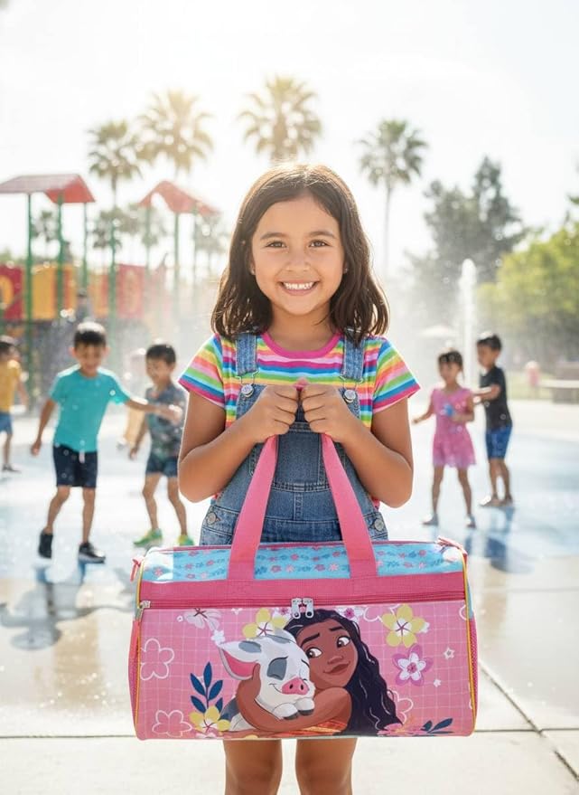 Disney Moana Kids Duffle Bag 16.5" – Travel & Sports Bag with Zipper Pocket, Mesh Side Pockets & Shoulder Strap