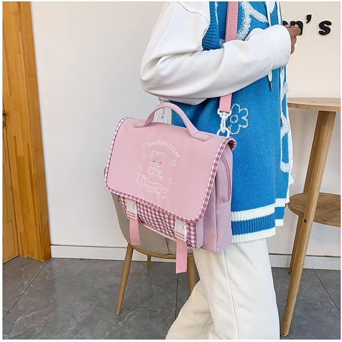 Japanese Kawaii Bunny Ear Backpack with Cute Manga Girl School Backpack Book Bag Satchel Student Teen JK (Medium, Pink)