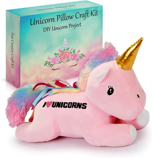 Make Your Own Unicorn Pillow Kit Arts and Crafts for Girls (No Sew), DIY Unicorn Craft Girl Ages 3 4 5 6 7 8 9 10 Years Old, Gifts for Kids, Birthday Present, Best Christmas Toy, Kids Project.