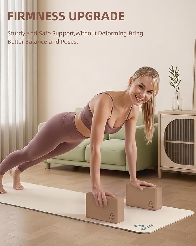 Gruper Yoga Blocks 2 Pack, 9"x6"x3" Exercise Blocks High-Density EVA Foam Blocks with Soft Non-Slip Surface, Lightweight Yoga Props for Yoga Pilates Meditation & Stretching