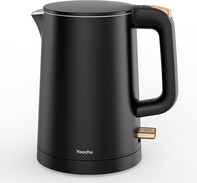 Small Electric Kettle, 0.8L Water Boiler & Heater, 1000W Hot Tea Pot, Double Wall Stainless Steel Cool Touch, Mini Coffee Kettle with Auto Shut Off & Boil Dry Protection, BPA-Free, Black