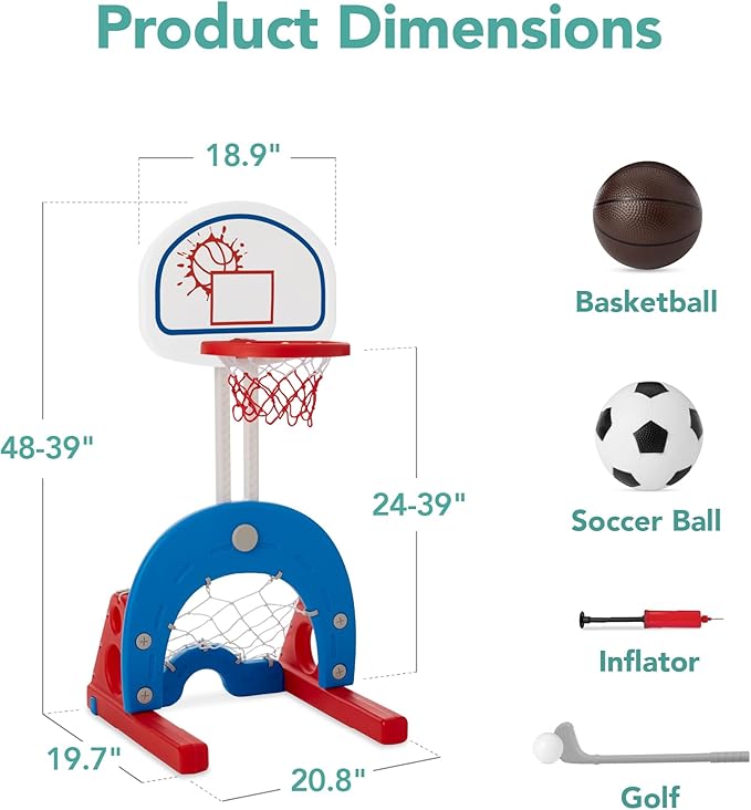 Best Choice Products 3-in-1 Toddler Basketball Hoop Sports Activity Center