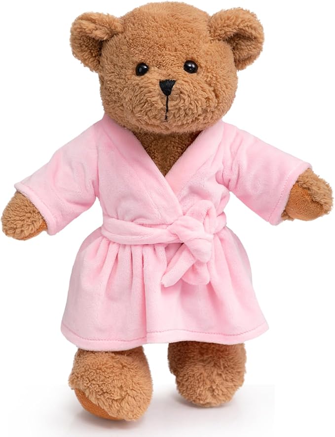 HollyHOME Pajama Bear Get Well Soon Teddy Bear in Bathrobe Plush Toy Birthday Bedtime Gift for Girls 16 inches