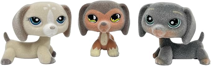 3pcs/Set Custom Flocked Pet Shop Toys Short Hair Cat Kitten Collie Great Dane Cocker Spaniel Dachshund Puppy Dog OOAK Compatible with LPS (#325 and #675 and #1491)