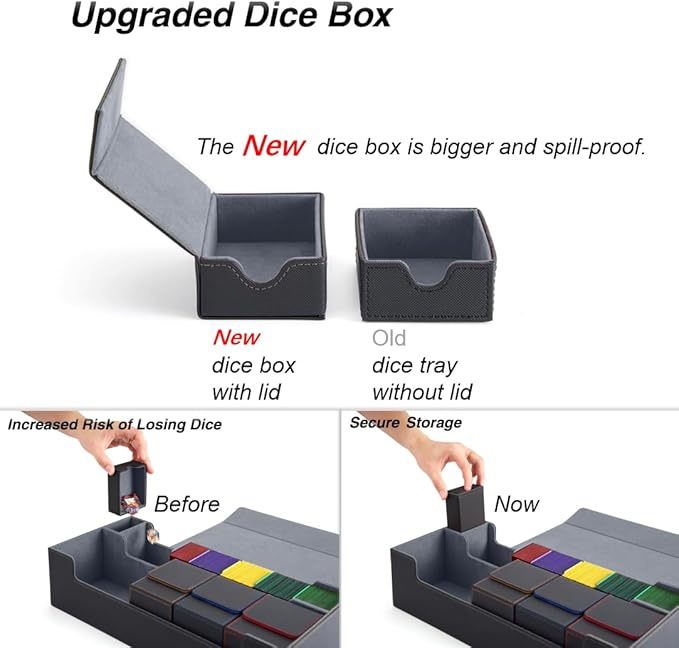 Venssu MTG Deck Box Holds 5 Display Card Deck Boxes with Playmat and Dice Box,Includes 10 colorful dividers and 1 card supporter, Trading Card Storage Box For Magic Game Cards (Black and Grey)