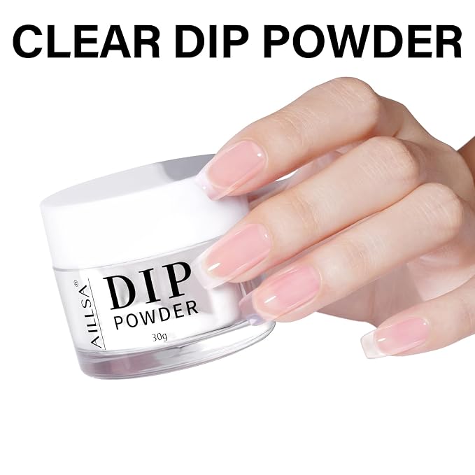 AILLSA Clear Dip Powder - Transparent Crystal French Nail Colors | Build Powder, No Lamp Needed, Easy DIY Home Nail Salon Manicure (1 Oz)