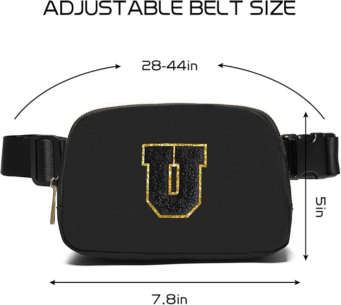 Gitus Belt Bag Fanny Pack Crossbody Bags with Initial Letter Patch Gifts for Wife Older Women Mother Coworker Bridesmaid Anniversary Travel Gifts Beach Gifts (Black-U)