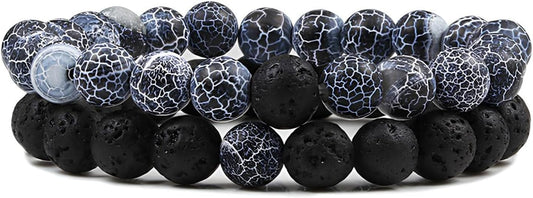 FORUBUS 2Pcs Lava Rock Beaded Bracelet Set – Essential Oil Diffuser Jewelry with Natural Stone Beads for Aromatherapy, Yoga, Meditation, and Stress Relief, Stretchy Bracelets for Women Men