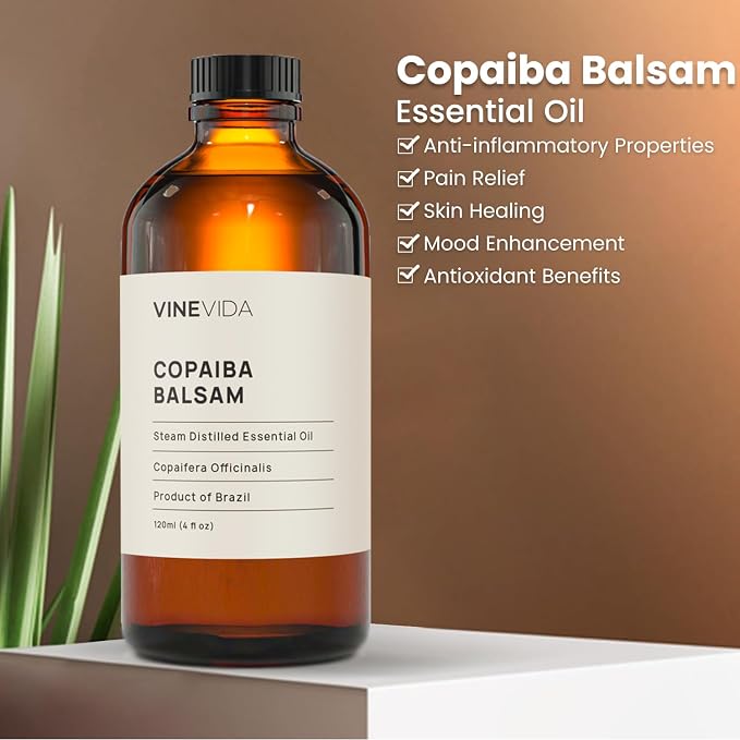 VINEVIDA Copaiba Balsam Essential Oil 4 oz - Undiluted Copaiba Balsam Oil 4 oz - Copaiba Balsam Candle Oil Scent - DIY Candle Scents for Candlemaking - Bulk Essential Oil for Soap Making