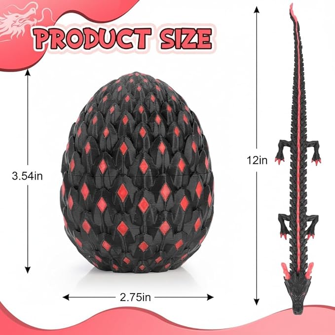 12-inch 3D Printed Dragon Eggs, Glow in The Dark Fidget Toys for Kids & Adults, for Home Office Desk Decor (Dark Pink, Pcs, 1)