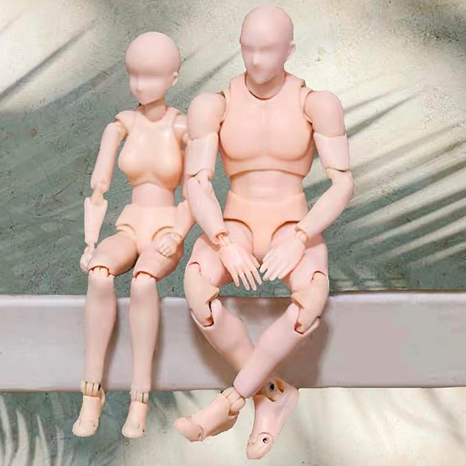 Action Figures PVC Model (Yellow Color) with Box Drawing Figure Models for Artists(Female+Male)