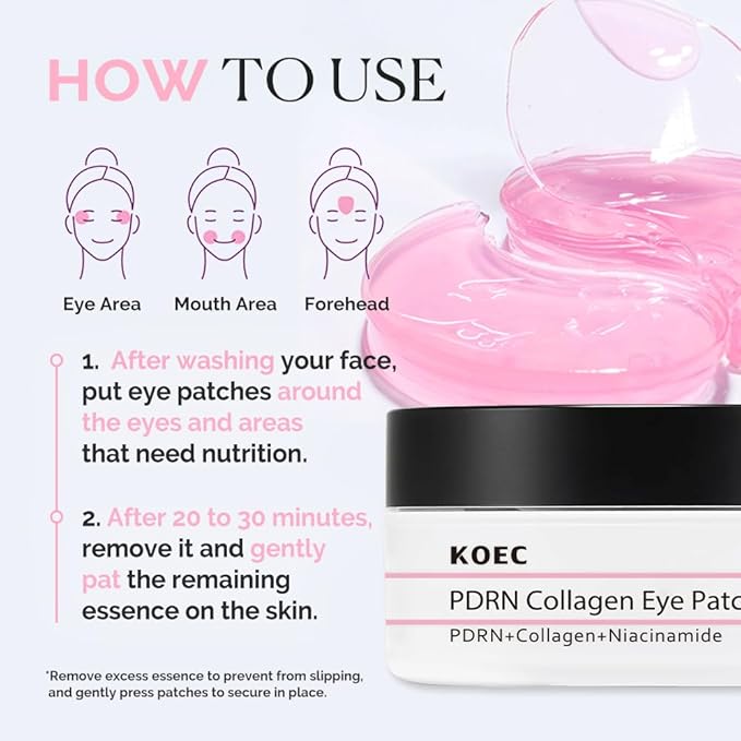 KOEC PDRN Collagen Eye Patch 60,Under Eye Patches for Puffy Eyes and Dark Circles,Eye Mask with Hydrolyzed Collagen & Niacinamide,Bridesmaid Gifts for Woman
