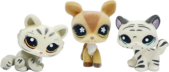 3pcs/Set Custom Flocked Pet Shop Toys Short Hair Cat Kitten Collie Great Dane Cocker Spaniel Dachshund Puppy Dog OOAK Compatible with LPS (#3585 and 634 and 1498)