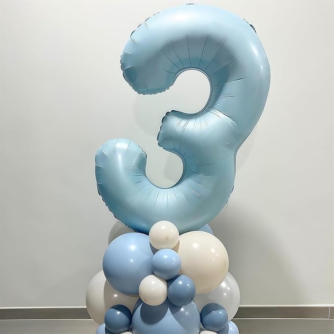 Foil 4 Balloon, Light Blue Big Number 4 Balloons for Boys Birthday Party Decor, 40 Inch Mylar Helium Self Inflating Number Four Sky Baby Blue Balloon for Kids 4th Birthday Party Anniversary Decoration