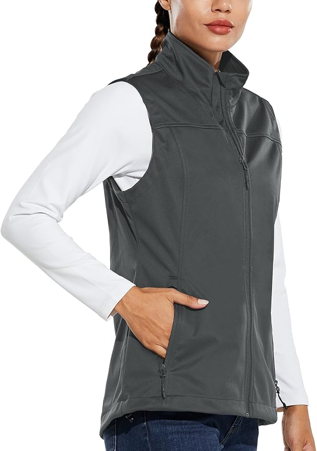 baleaf Women's Lightweight Running Vest Sleeveless Softshell Jacket | Windproof; Breathable; Water Resistant; 2 Zipper Pockets; Stand Collar; Great for Running, Hiking, Camping and Travelling