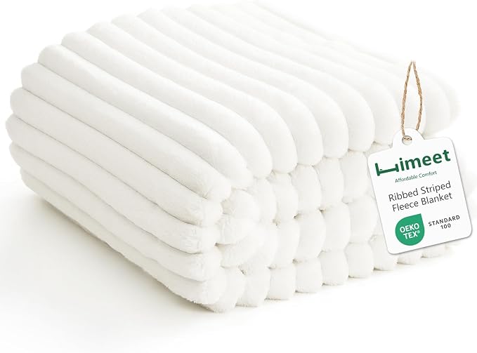 HIMEET Off White King Blanket for Bed, 300GSM Ribbed Fleece, 108 x 90 in | Ultra Soft Flannel, All-Season Lightweight Warmth, Generous Bed Coverage & Home Decor, Gift for Men & Women, Machine Washable