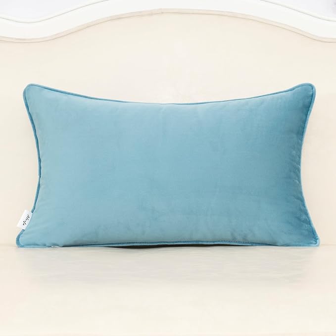 Alerfa Blue Floral Throw Pillow Cover 12 x 20 Inch Cut Velvet Rectange Luxury Decorative Lumbar Pillow Cover for Couch Living Room Bedroom