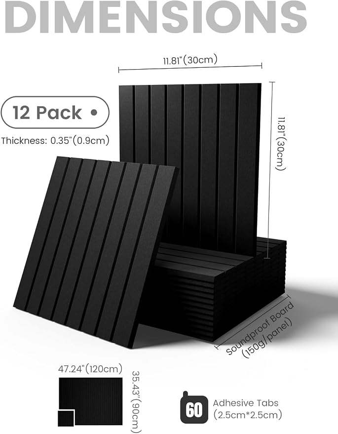 Fluxynara 48" x 36" Large Felt Bulletin Board, Black | 12 Pack Cork Board Alternative with 60 Safe Adhesive Tabs, Pin Boards for Wall Decor, Home, Office, Classroom,Dorm