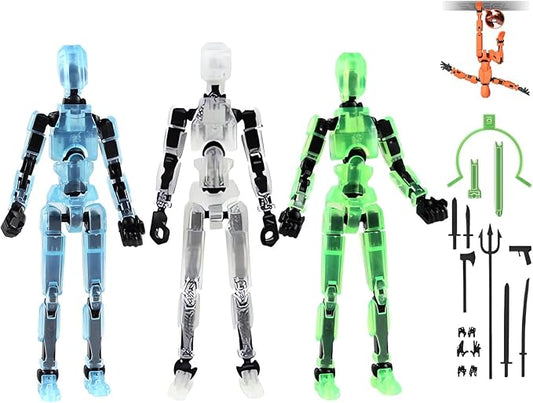 Dummy 13 Assembly Complete Action Figure,Luck 13 Multi-Jointed Articulated Model with Magnetic Base, Interchangeable Hands & Weapon Accessories for Desk Display, Titan 13, 3 Pces (Luminous-Clear)