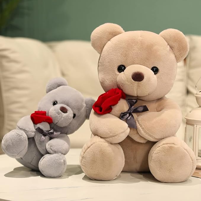 Teddy Bear Plush Stuffed Animal Valentines Teddy Bear with Rose,Cute Sweet Bear Great Gift for Your Loved One,Girlfriend Kids Birthday, Valentine, Christmas (9.84 inches, Brown)