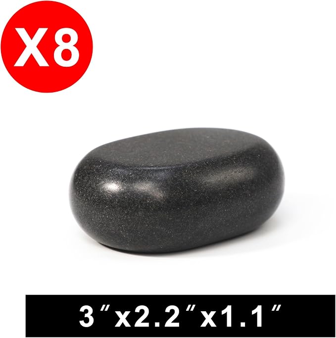 Master Massage Large Flat Ovular Basalt Hot Stone Massage 8piece Pack 3" X 2X 1rock, for Professional, Spa, Massage Therapy, Relaxation,1 Count,Black