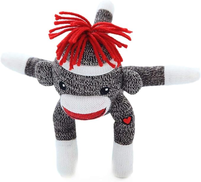 Plushland Adorable Sock Monkey 8 Inches Tall - Soft Realistic Plush Knitted Stuffed Animal Toy Gift - for Kids, Babies, Teens, Girls and Boys (New Brown)