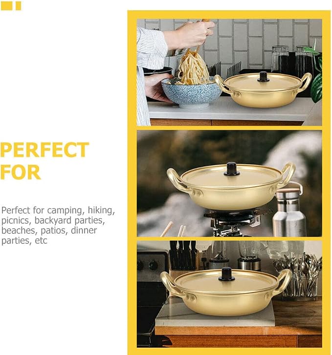 Korean Ramen Noodles Pot Instant Noodles Cooker Fast Heating Double Handle Pot Lid Soup Pasta More