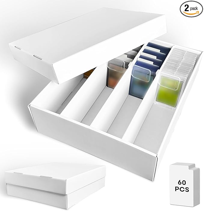 Fageverld 2-Pack Trading Card Storage Box, 3200 Count Cardboard 4 Row Card Box for MTG TCG Baseball Sports Cards Collection, Top loader Storage Boxes, includes Card Dividers & Stoppers