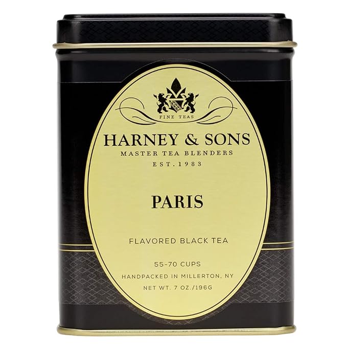 Harney & Sons Paris Black Tea | 7 oz Tin Loose Leaf | Fruity Vanilla & Caramel Blend with Hint of Lemony Bergamot