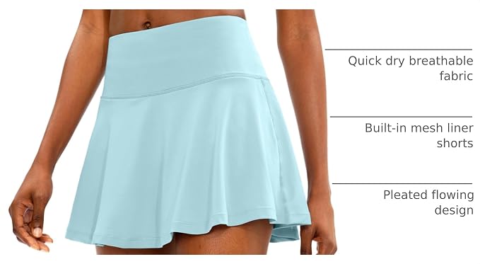 Pleated Tennis Skirt with 4 Pockets | 14", 3.5" High Waisted, Soft, Lightweight, Mesh Built-in Shorts, Dressy, Casual, Athletic, Golf, Skort for Women