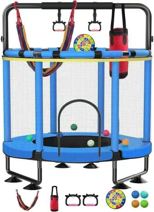 Trampoline for Kids, Upgrade Full Anti-Rust 440lbs Indoor Outdoor Toddler Trampoline with Net, 55" Adjustable Baby Toddler Trampolines Accessories Dart Board